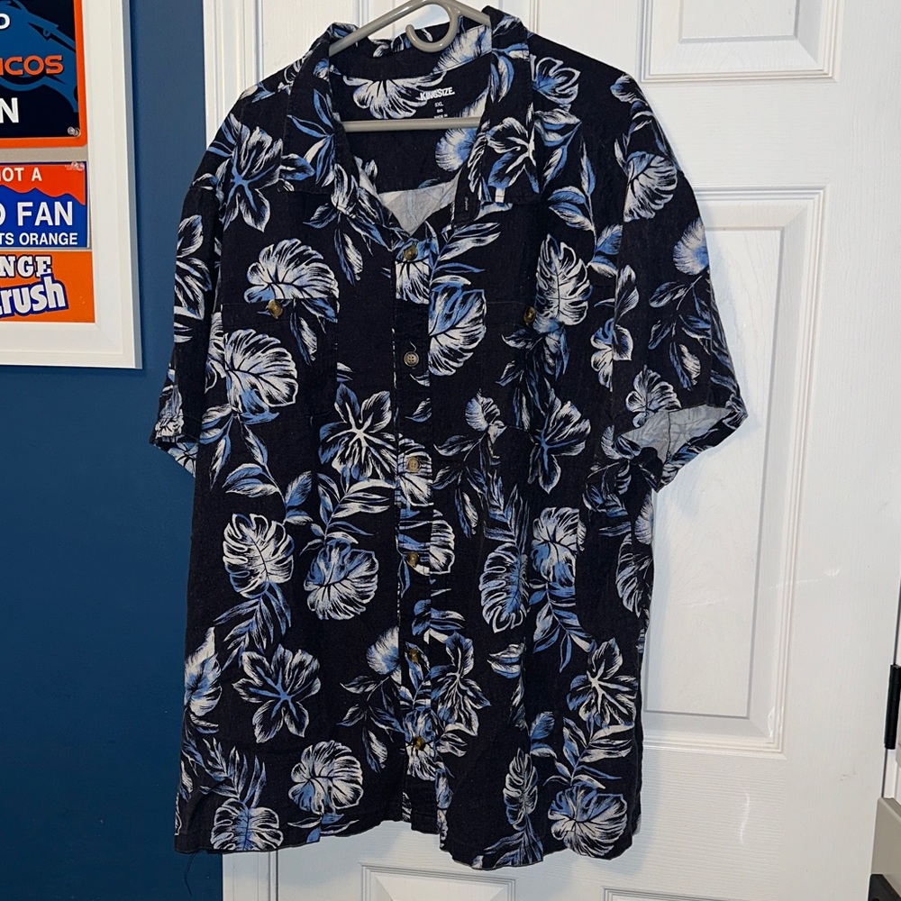 Men's Casual Button Down Shirt - Blue Floral Design